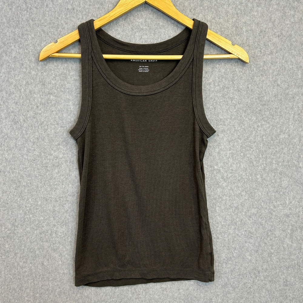 American Eagle Tank Top Brown Ribbed Scoop Neck Neutral Earthy Minimalist XS